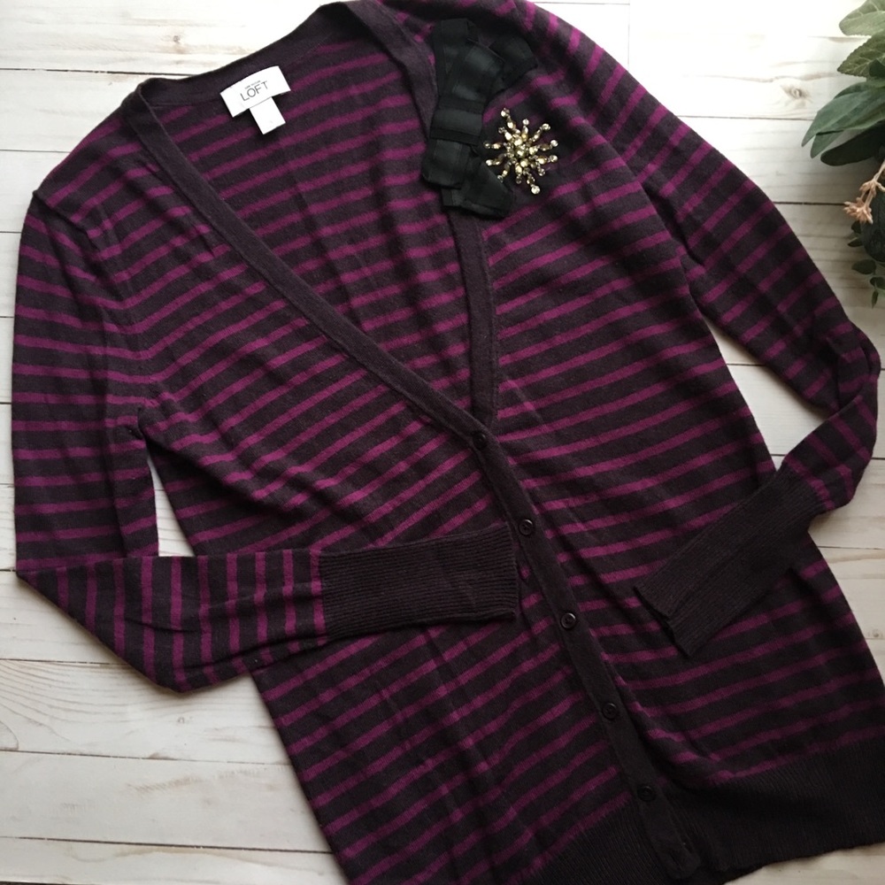 {Loft} Striped Purple Cardigan Size S